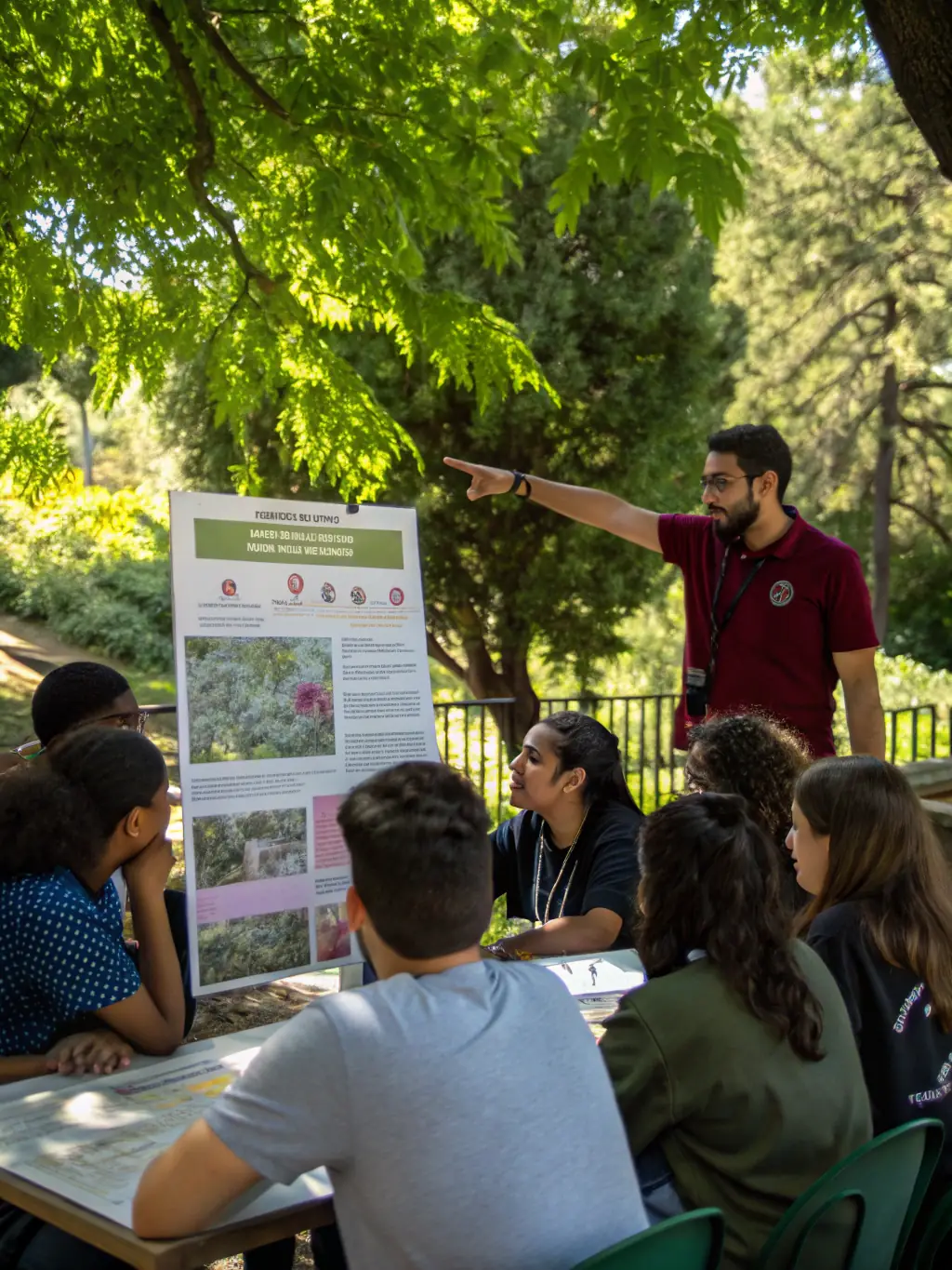 A photograph capturing a SOCIETE COMMUNALE DES CHASSEURS DE SAINT-MARTIAL-DE-GIMEL educational workshop, with children learning about local flora and fauna.