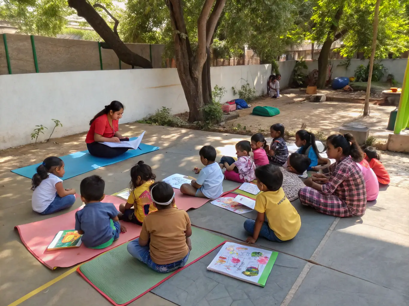 A photograph capturing a group of children participating in an environmental education workshop organized by SOCIETE COMMUNALE DES CHASSEURS DE SAINT-MARTIAL-DE-GIMEL, emphasizing the importance of educating future generations.